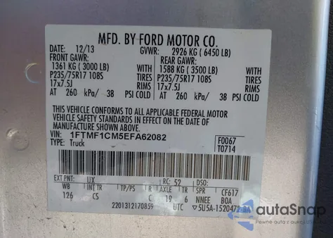 2014 Ford F-150 Xl z USA, uszkodzony, nr VIN 1FTMF1CM5EFA62082